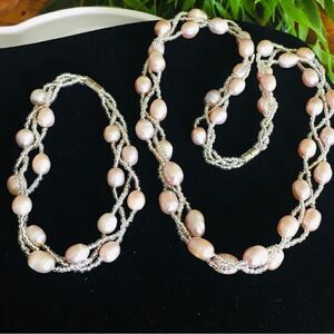 Genuine baroque Potato Pearls Necklace Bracelet sead beads beaded braided 4311